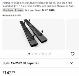 6 Inches Running Boards for 15-26 Ford F150 SuperCab | Fit 17-26 F250 F350 Super Cab