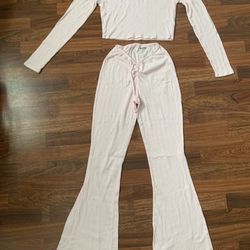 Playboy By PacSun Bouquet Pointelle Pink Flare Pants Size Small/ Top Size Medium