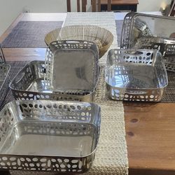 6 Large And 1 Medium Metal Containers Trays