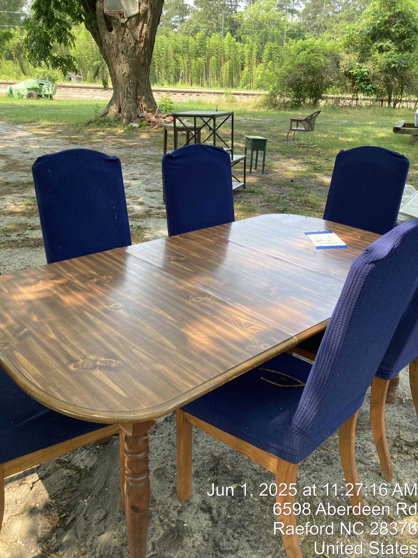 Table & 6 High back Chairs Blue Covers One Leaf