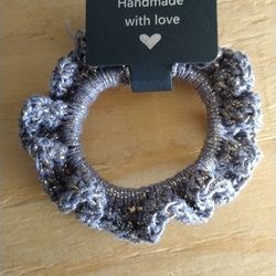 Lavender and gold crocheted scrunchies
