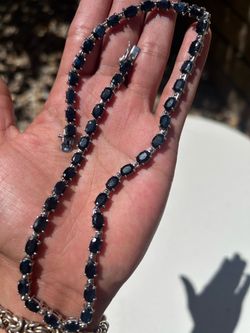 50 carat natural midnight blue sapphire tennis necklace in 925 sterling