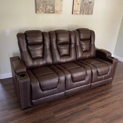 Powered Adjustable faux leather Three seat Dual Reclining Sofa Recliner Comfy Couch 
