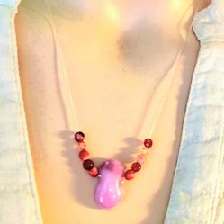 SMALL PINK ILLUSION FUSED GLASS NECKLACE