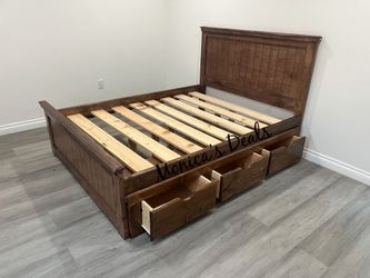 Queen Solid Wood Bed Frame With 3 Drawers $600
