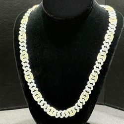 NEW Sterling Silver 24.98 ct CZ Gold Color Iced Out Chain 146.1g