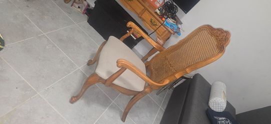 Vintage Wood Armchair with Cane Back