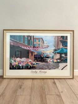 Large Framed Vintage Art Print (39” x 27”) - "Sunday Morning" by Shari Hatchett Bohlmann
