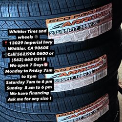 SET OF NEW TIRES, 235/65R17 ARROYO , INCLUDING MOUNTING AND BALANCING. ASK ME FOR ANY SIZE OR BRAND, LLANTAS NUEVAS