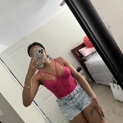 Hot Pink Lace Bodysuit 