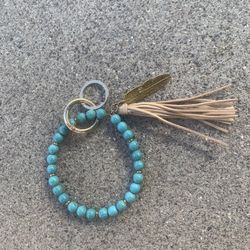 Large Blue Beaded Key Ring