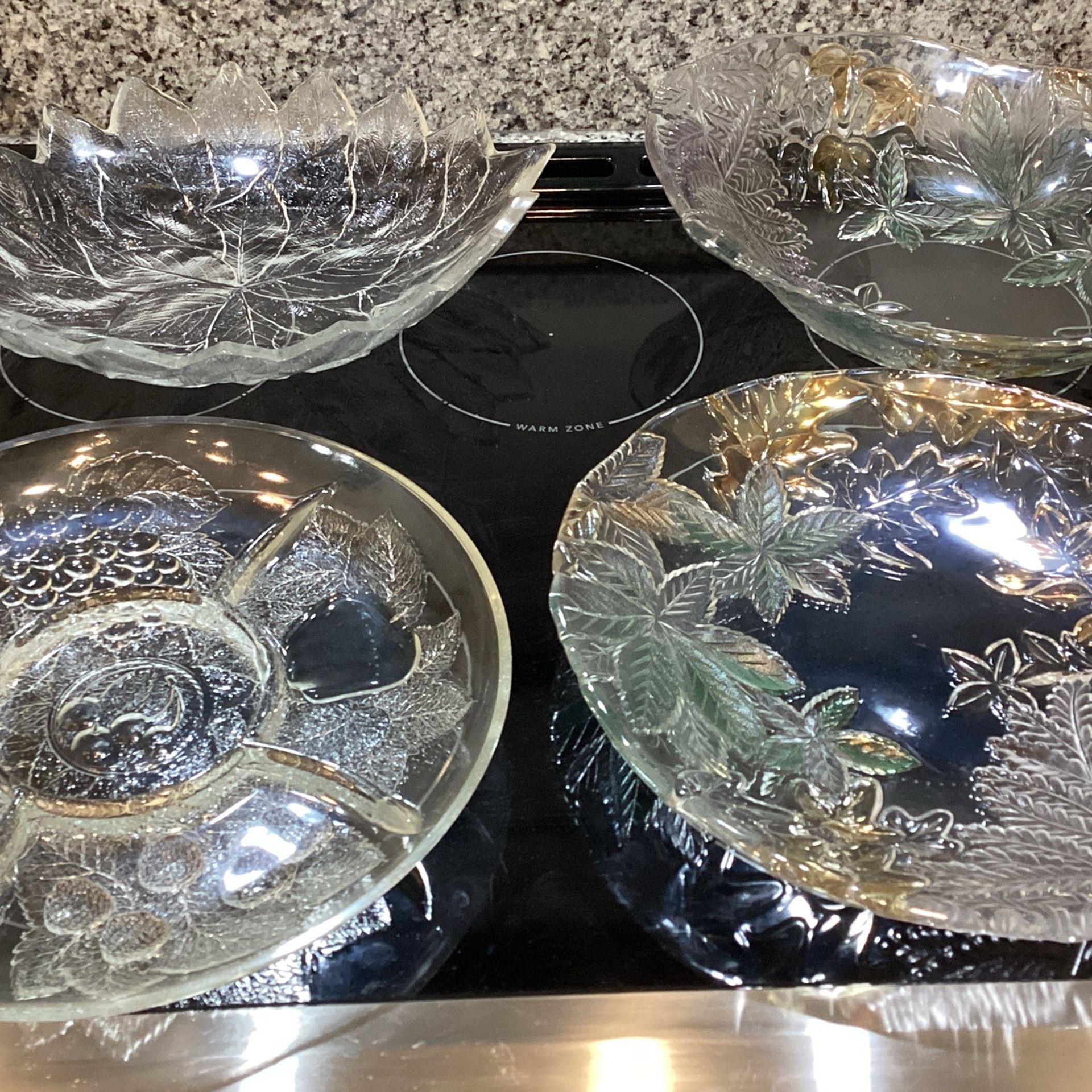 Decorative Glass Etched Serving Trays And Glass Bowls