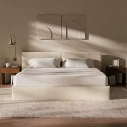 Cloud King Platform Bed Frame with Pillow Headboard 6-Inch, Easy Assembly, Noise-Free Stability (Beige
