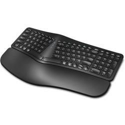 EDJO Ergonomic Wireless Keyboard Rechargeable, Bluetooth/2.4G Wireless Keyboard with Cushioned Wrist Rest, Multi-Device, Split Design, for Windows/Mac