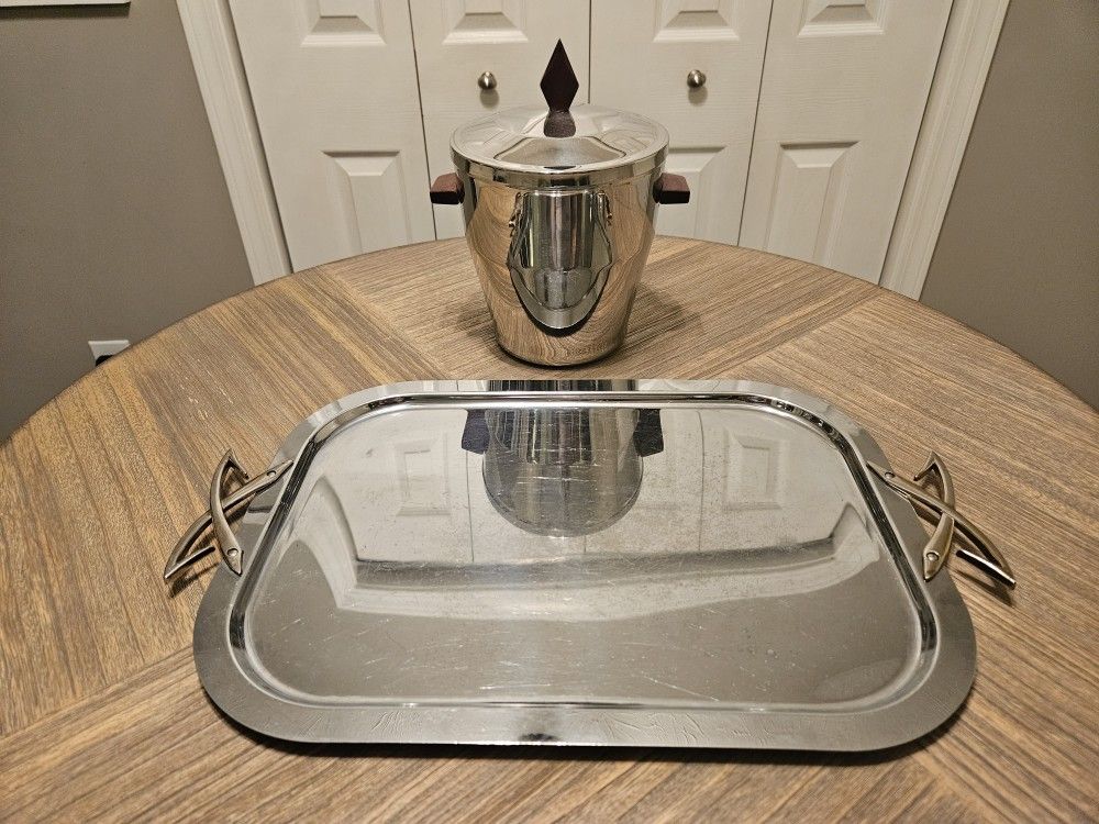 Mid-Century Modern Serving Tray and Ice Bucket