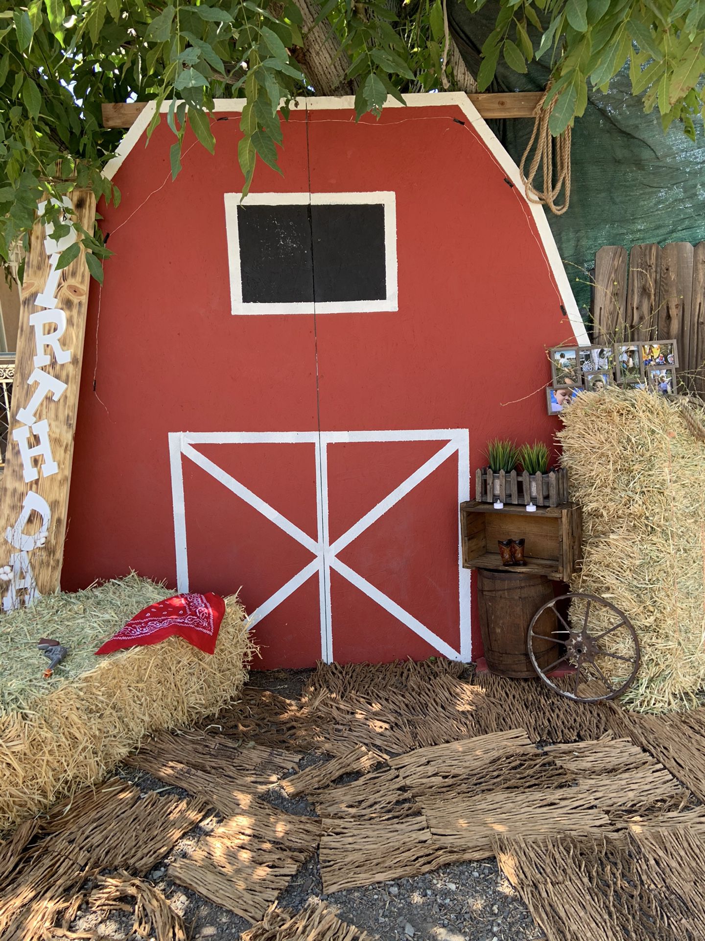 Custom made birthday cowboy stand and barn house