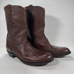 Lucchese Vintage Majestic Roper Brown Leather Western Cowboy Boots Men Size 11D