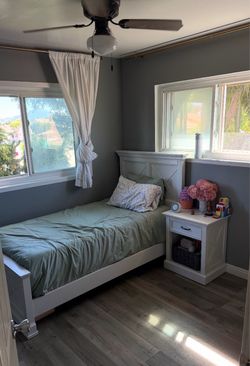 White Twin Bed Frame with Nightstand Set