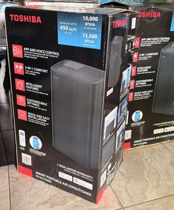 Toshiba 10000BTU ASHRAE Portable Air Conditioner, Cools up to 450 Sq.Ft., with Dehumidifier & Fan mode, Control with Remo