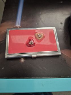 Red Enamel Heart Business Card Holder