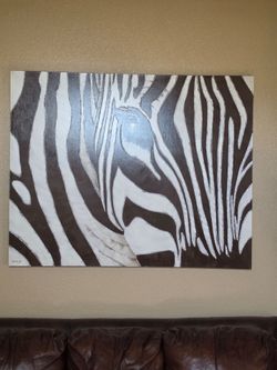 Vintage Zebra Canvas Painting. Large Size. 4' x 5'.
