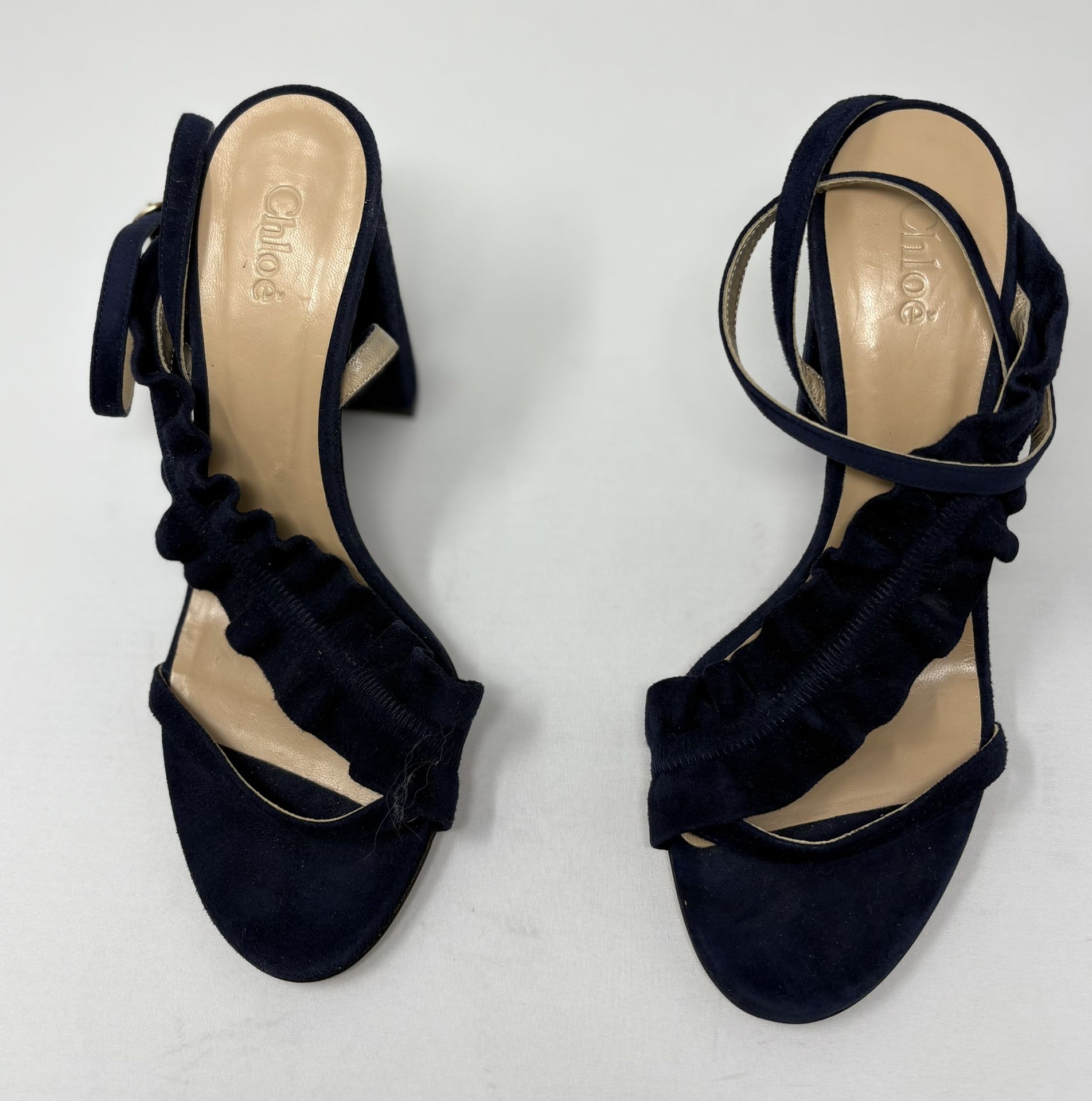 CHLOE Designer Blue Suede Sling-Back Block Heel Size 5.5 (36)