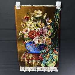 Persian Pictorial Rug Flower Vase Hand Knotted 13”x19” Or 33X48cm w/Rug Hangers