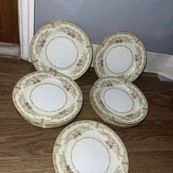 Noritake China Dinner Plates Set of 9 – Elegant Gold Rim Floral Design Japan
