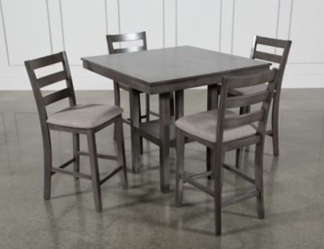 Dining Room Set 5 Pieces Solid Wood Gray Pub Table and 4 High Chairs🤩New