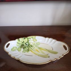 Hand-painted Nippon porcelain celery dish with gold trim