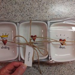 Rae Dunn "Darling Hearts" Serving Platter Plus 3 Snack Dishes 