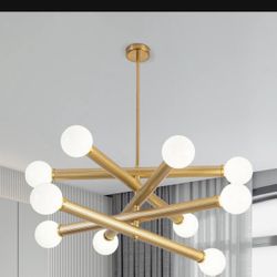 Romision 10-Light Brass Metal Tube Pendant Light, Lights Not Included