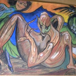 Amazing Vintage Pastel Repro Of Famous Witkacy Artwork "Satan" Exhibited In National Museum In Warsaw Poland