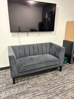 Gray Velvet Loveseat + Desk + Shelf – $350 OBO