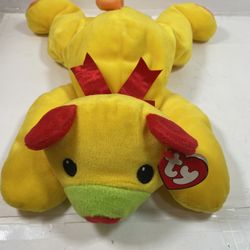 Vintage TY Pillow Pals Yellow 14" HUGGY the Bear Plush Toy Red Ears & Nose 1998
