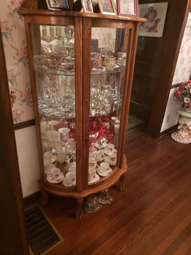 Victorian Bow Front Glass Curio Cabinet
