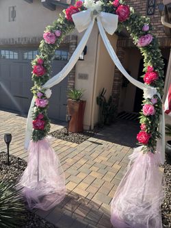 Faux Eucalyptus Greenery With Artificial Pink Peony Flowers Arch