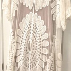 Rebellion Again, Women’s Small Ivory Lace Cover Up Boho Kimono