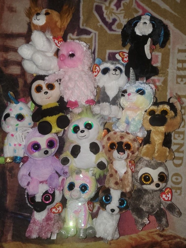 Big Eyed Beanie Boo Collection By Ty! All Have Tags! 15 Toys In All!