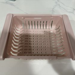 Pink Adjustable Refrigerator Storage Basket - Durable Plastic, Pull-Out Countertop Shelf