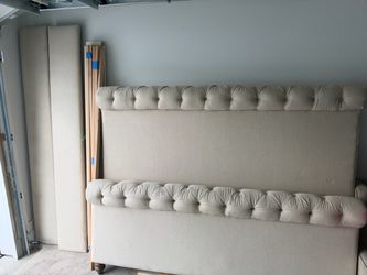 King Size Luxury Upholstered Sleigh Bed Frame – Ivory/Cream