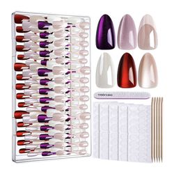 Almond Press On Nails In 6 Colors, Glossy Cat Eye Iridescent Chrome & French Tip, Pink White Purple Red, Manicure Kit for Women with Storage Case, NEW