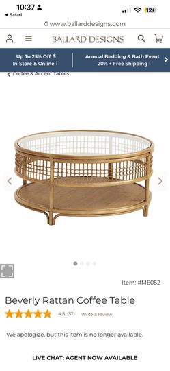 Discontinued Ballard Rattan Coffee Table – Great Condition