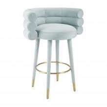 3 Velvet Bar Stools – Gold Accents (TOV)