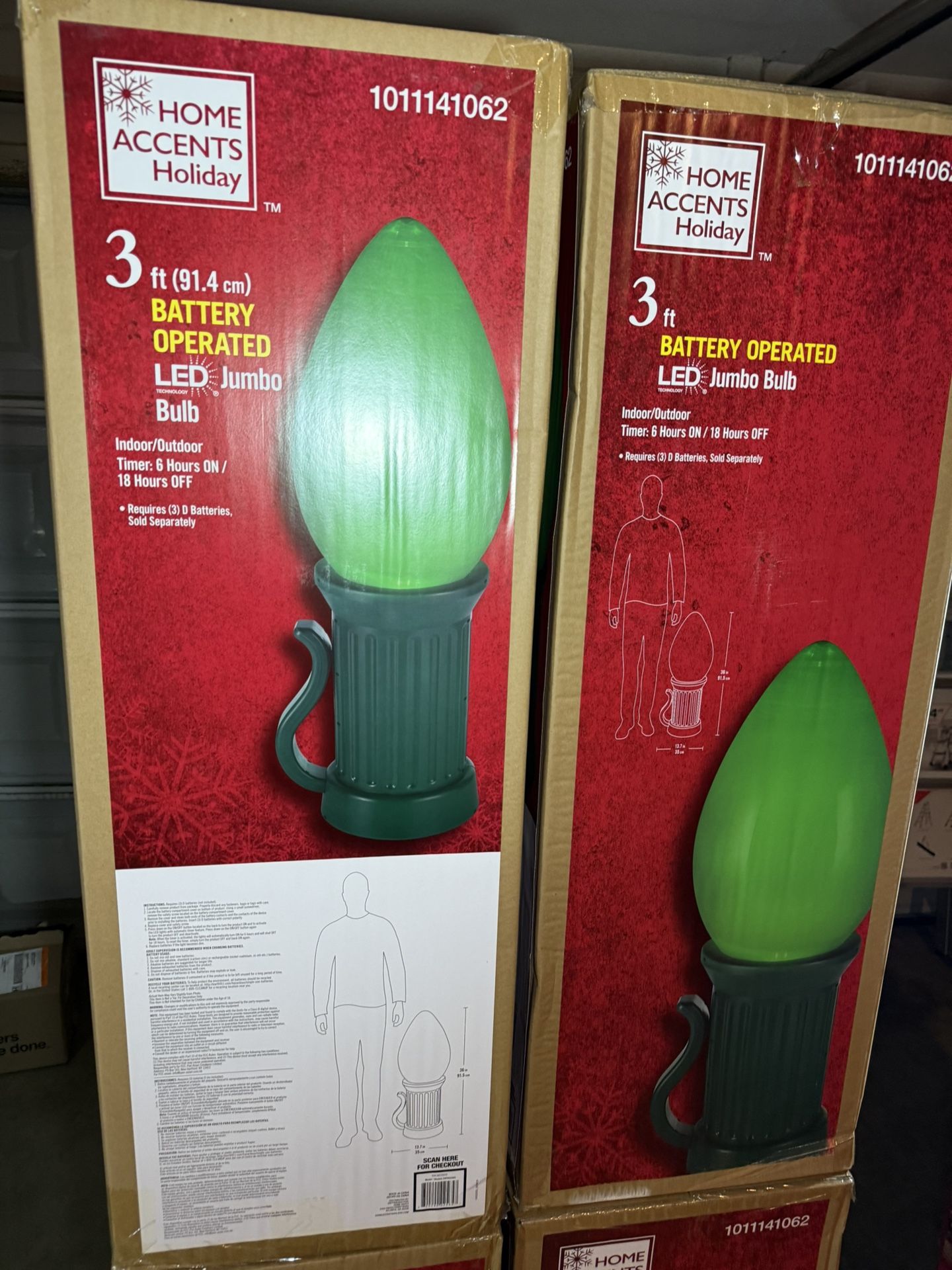 3 ft. Battery Operated LED Jumbo Green Bulb Holiday Yard Decorations