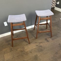Mid Century Modern Barstools (pair) 26 Inches High Real Wood 