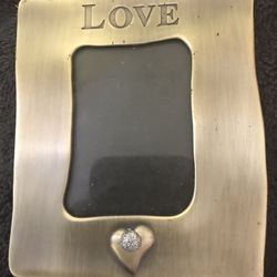 “Love” Small Picture Frame In Wave Design. Silver Raised Detail In Heart
