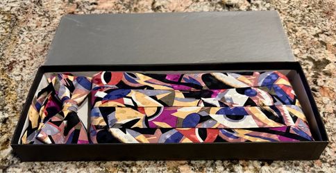 Set of Vibrant Style Abstract Multi Color Geometric Pattern Matching Bow Tie and Cummerbund