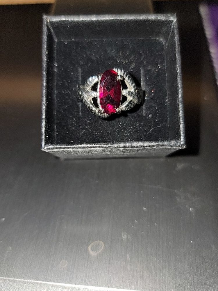 Size 6 Garnet Ring Sterling Silver