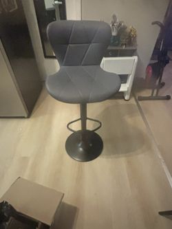 2 Bar Stool Chairs Gray Faux Leather  Adjustable